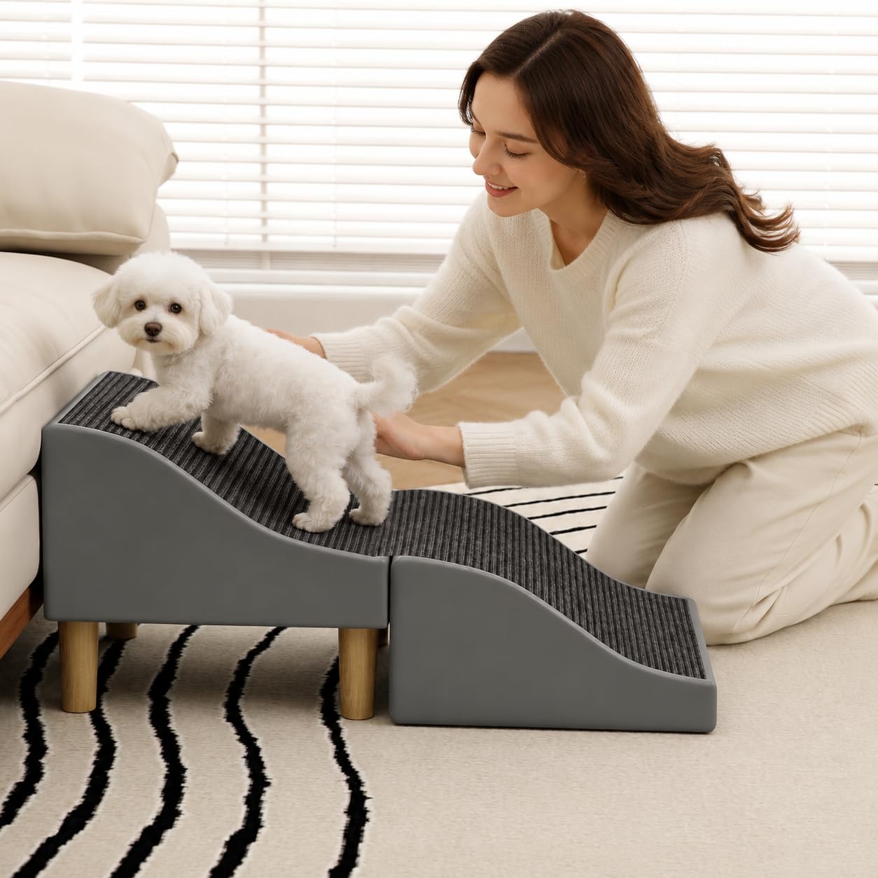 Rampa per Pieghevole Antiscivolo per Animali Domestici Anziani o di Piccola Taglia, Grigio Scuro, Altezza 46cm