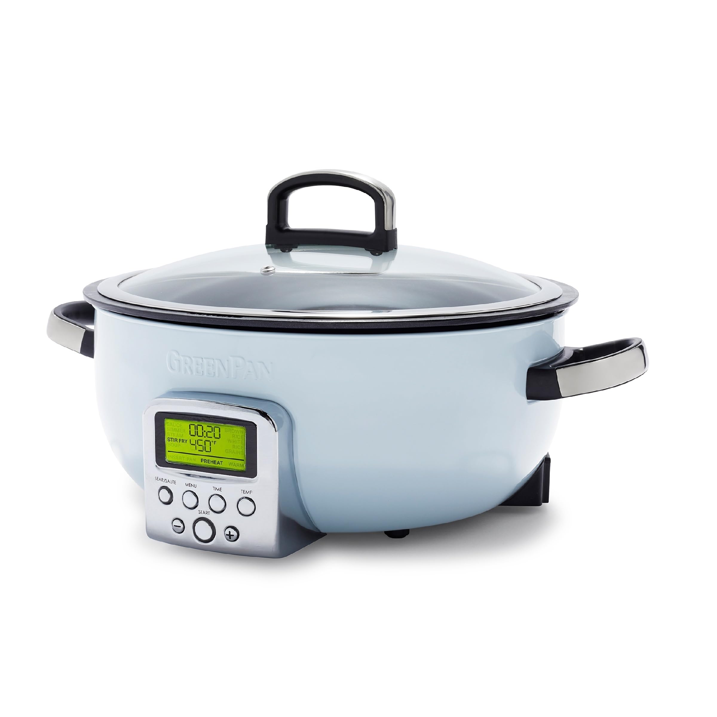 Greenpan Blue Haze Elite Essential Smart Electric 5.6L Skillet Pot, Easy Sear Saute Stir-Fry & Rice Cooker Presets, Pfas-Free Healthy Ceramic Non-Stick, Dishwasher Safe Parts, Led Display,