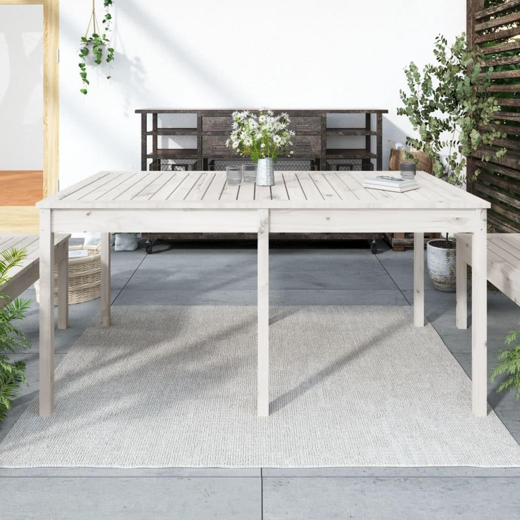 prissent 159,5x82,5x76 cm Gartentisch Massivholz Kiefer Weiß Esstisch Outdoor-Tisch Beistelltisch Gartentisch Holz Loungetisch Outdoor Ideal für Garten Balkon Oder Terrasse Klassisches Design Garten
