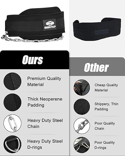 Miniatura 6 de Seektop Cinturón de inmersión con cadena para levantamiento de pesas, cinturón de neopreno para entrenamiento de gimnasio, dominadas, crossfit,
