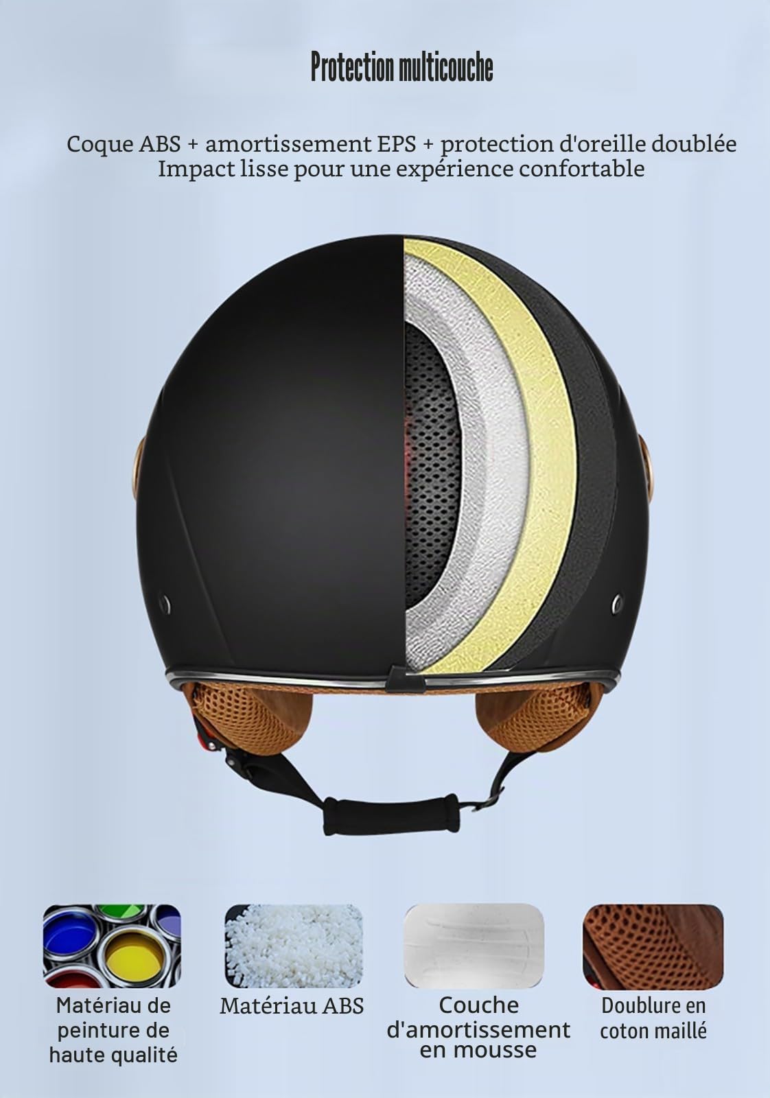 Casque Ouvert Moto 3/4, Casque Unisexe-Adulte Ouvert avec Double Visière Solaire, Demi-Casque Moto Modulable Style Rétro Vintage Approuvé Dot/ECE