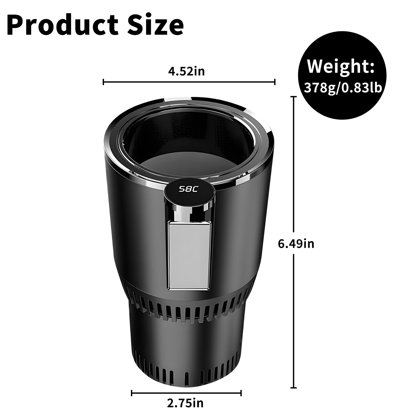 2-in-1 Smart Car Cup Cooler und Heizung, Smart Cup für Auto mit LED-Temperaturanzeige, Touch-Steuerung, hält Getränke kalt oder heiß im Auto-Becherhalter, passt in Pendler Road Tripper,