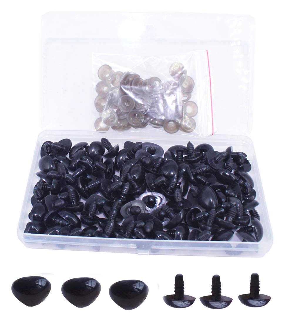 BESTCYC 1 Box(50PCS) 19.5mm Black Plastic D-Type Animal Safety Nose with Washers for Bear, Doll, Puppet, Plush Animal and Craft