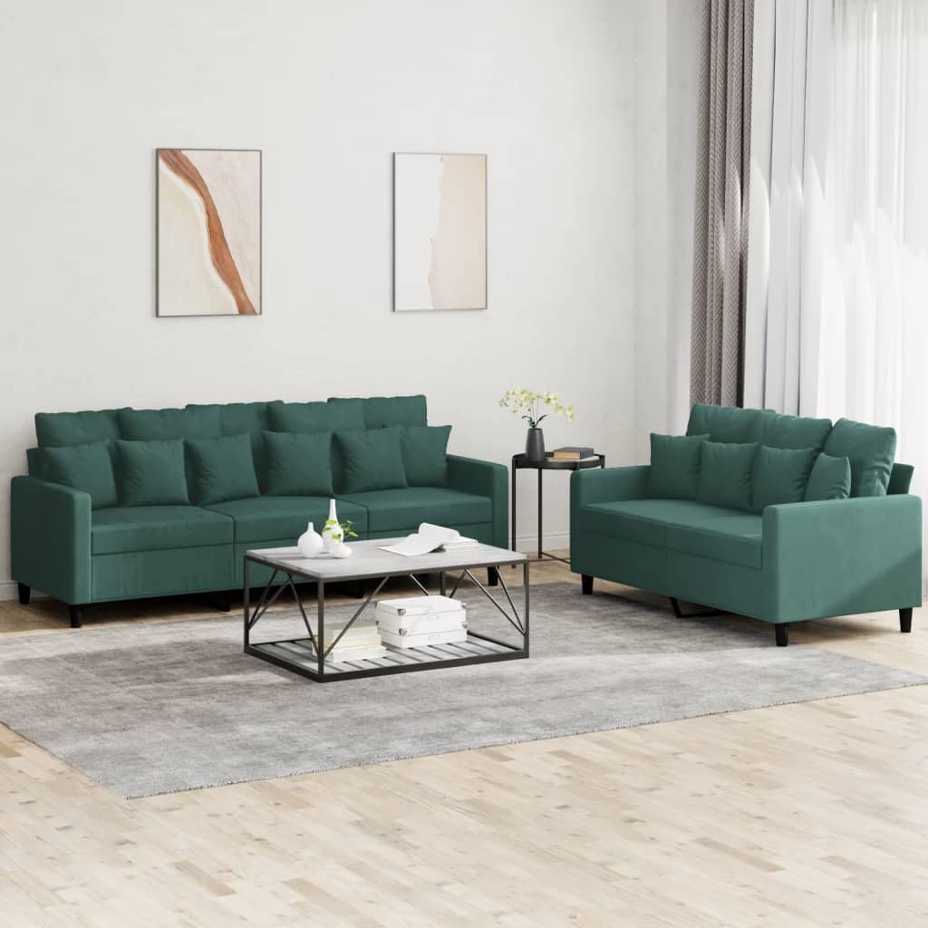 Set di 2 divani in velluto verde scuro, robusto telaio in metallo, larghezza 138/198 cm, con 18 cuscini, per soggiorno, confortevole esperienza di seduta