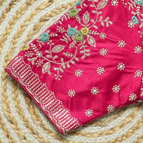 Image of Sangam Prints Women's Gracefull Pink Satan Silk Free Size Stitched Blouse with Traditional Embroidery Work