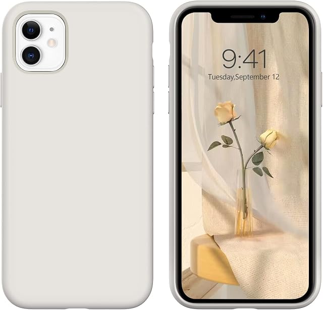 DOMAVER iPhone 11 Case Slim Liquid Silicone Lightweight Smooth Soft Gel Rubber Microfiber Lining Cushion Texture Cover Shockproof Protective Phone Cases for iPhone 11 6.1 Inch 2019, Stone