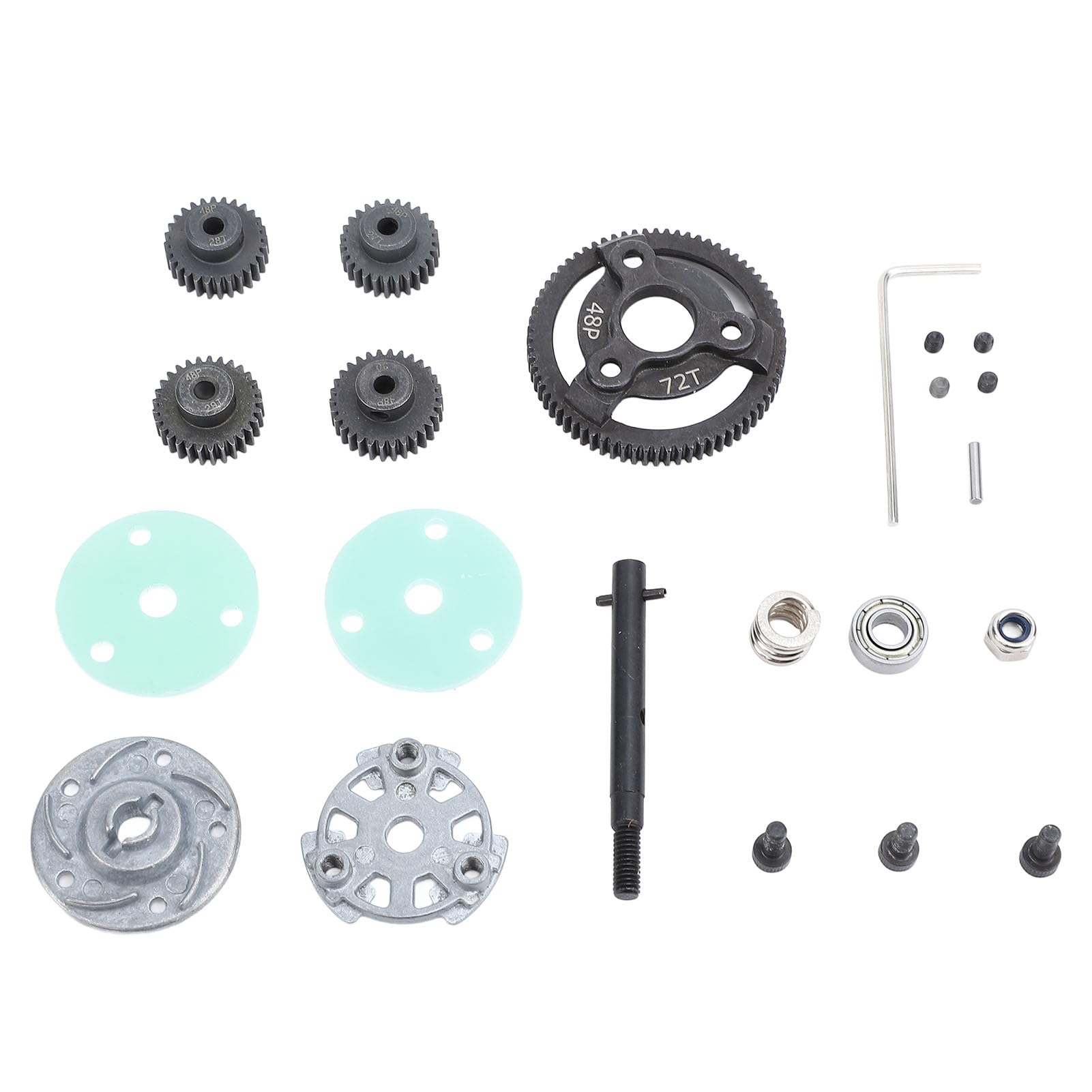 Metallgetriebesatz für Slash 2WD 1/10 RC Car, 72 Zähne großes Zahnrad mit 27T 28T 29T 30T Motorritzelschraubensatz