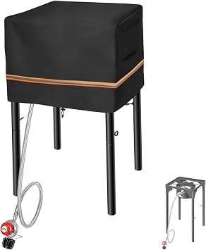 غطاء موقد خارجي ذو شعلة واحدة مناسب لـ Flame King Heavy Duty 200K BTU،لـ GASONE،غطاء مقاوم للماء عالي التحمل 600D، لجميع شعلات البروبان الفردية - 17.5 بوصة L x 17.5 بوصة W x 11 بوصة H، أسود