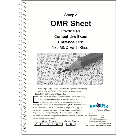 amblitz NEET OMR Sheet 100 Sheets A4 Size