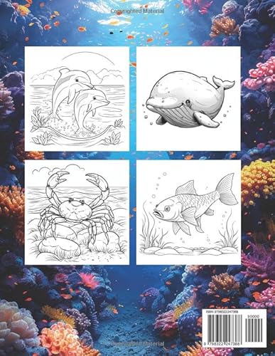 Ocean Coloring Book: Fish & Underwater Sea Animals to Color for Kids Ages 4-8, 9-13