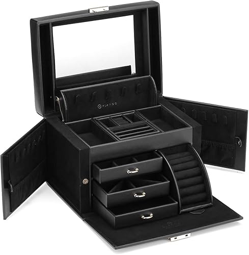 Miniatura 6 de vlando joyero organizador clásico de piel sintética con espejo y con llave Rojo L