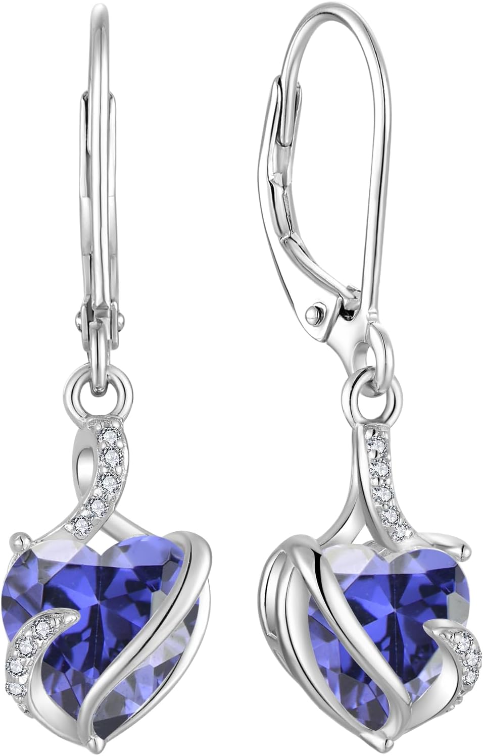 FJ Heart Dangle Drop Earrings 925 Sterling Silver Infinity Leverback Earrings Birthstone Jewelry for Women