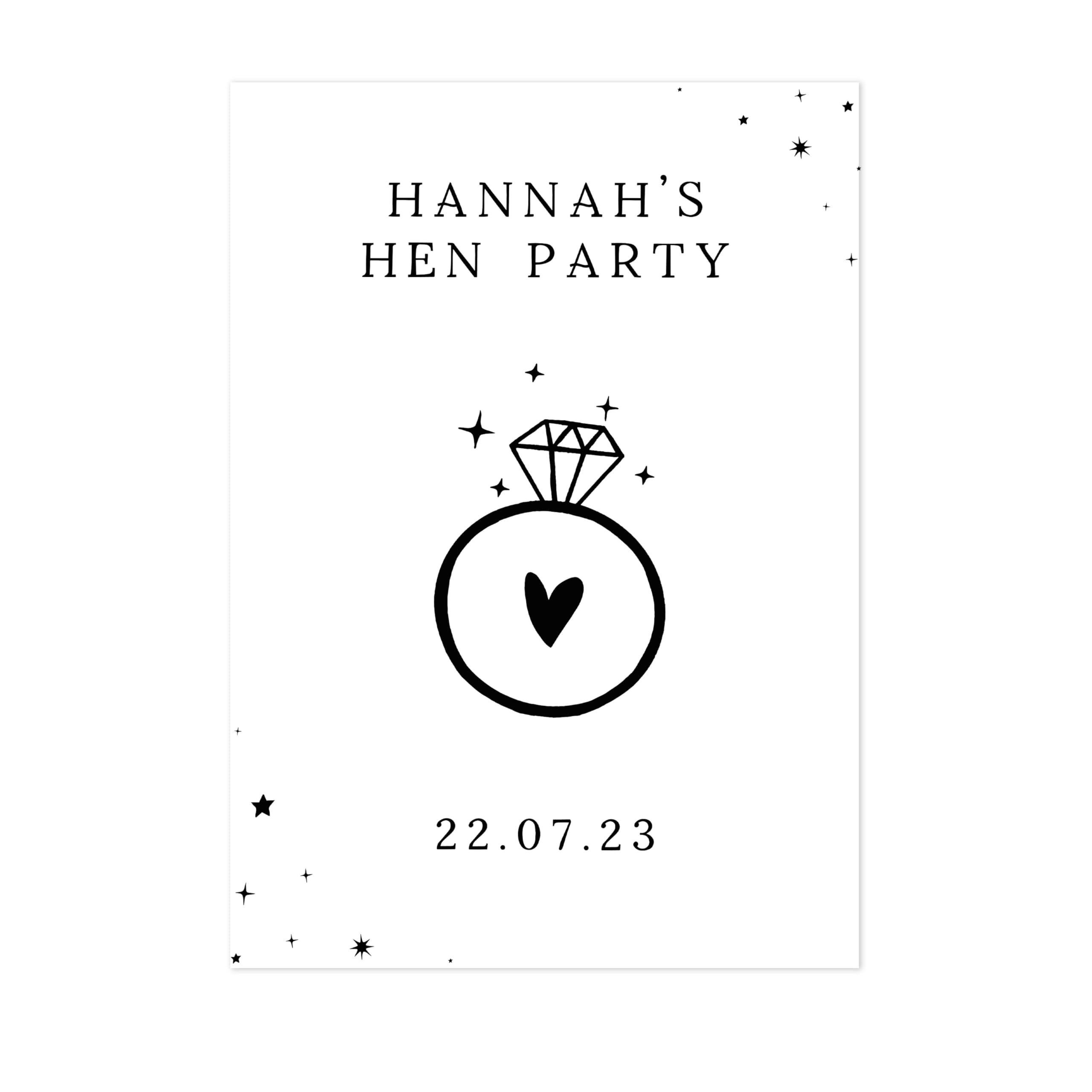 "Manta Makes Personalised hen party sign | gold silver rose gold copper or black welcome hens party sign | hen party decor hen do sign | hen party print | hens party (Black, A3 sign only)" โ image 1
