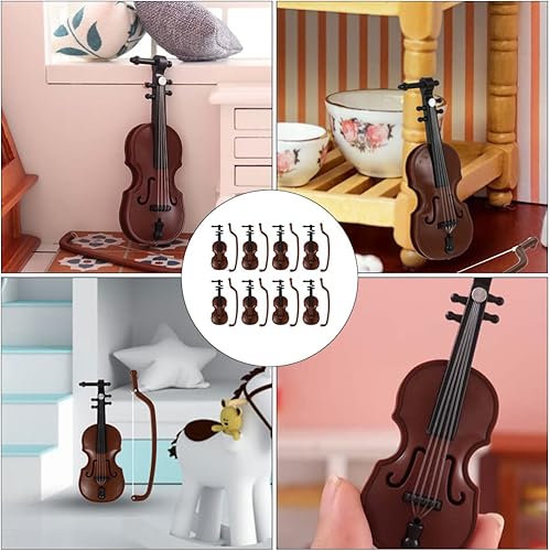 Miniatura 3 de 8 piezas 1 12 de violín miniatura de casa de muñecas colección de mini instrumentos musicales para casa de muñecas sala musical