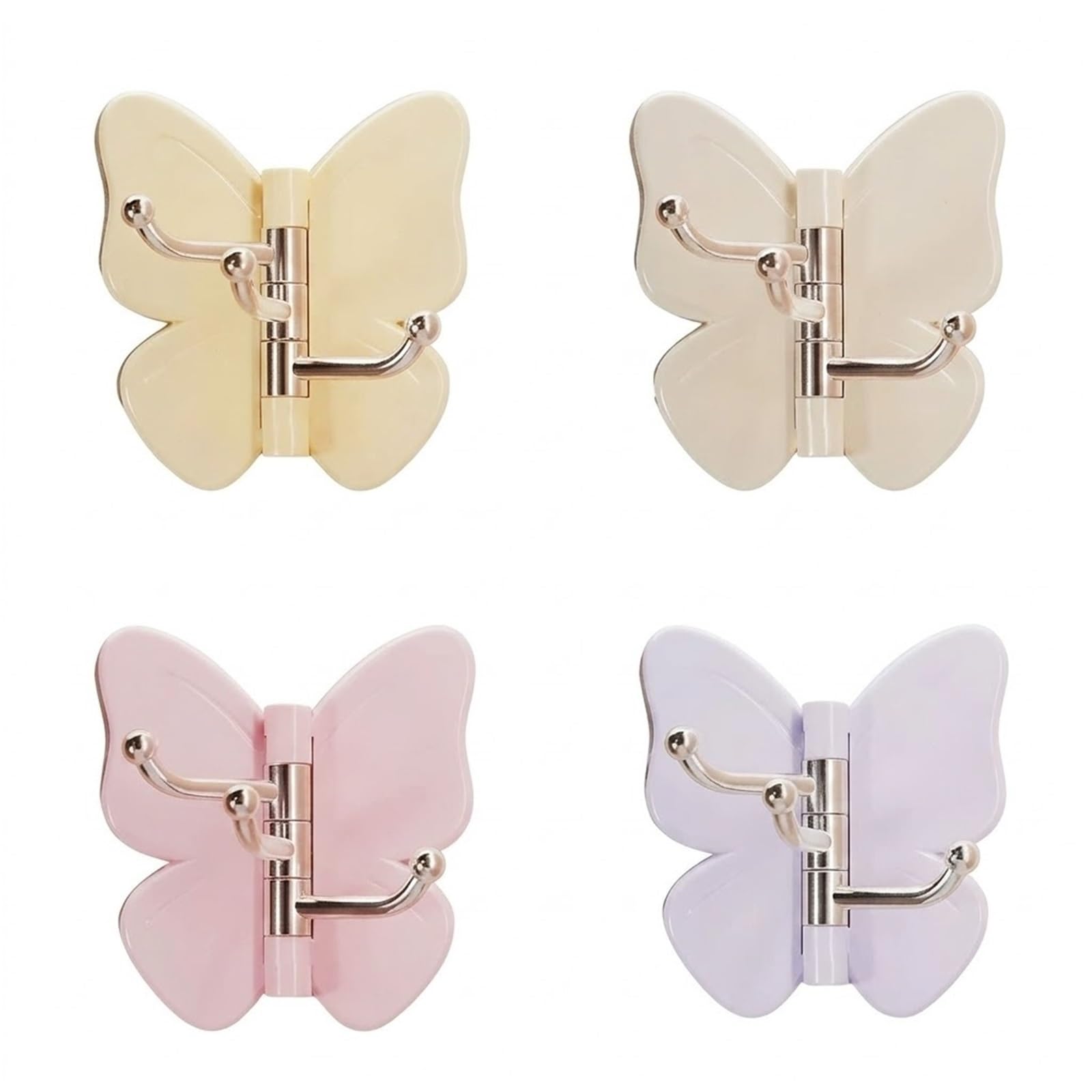 HUFENYU 4pcs Rotating Butterfly Adhesive Wall Hooks 270° Swivel 3 Prong Design Strong Stick On Organizer with Adjustable Wings(4pcs)