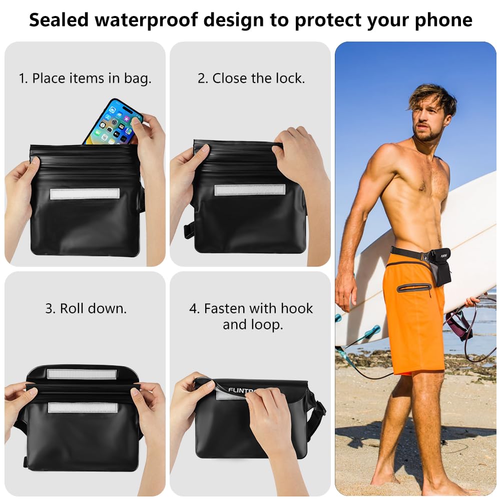 flintronic Wodoodporna torba z regulowanym paskiem na talię, IP68, przezroczysta, dotykowa, sucha torba na plażę, do pływania, wędkowania, pływania łodzią
