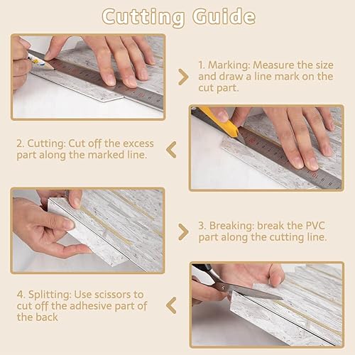 Miniatura 6 de Soulscrafts Azulejo autoadhesivo de 5 hojas de PVC beige con diseño de mármol hexagonal de metal dorado para salpicaduras de cocina