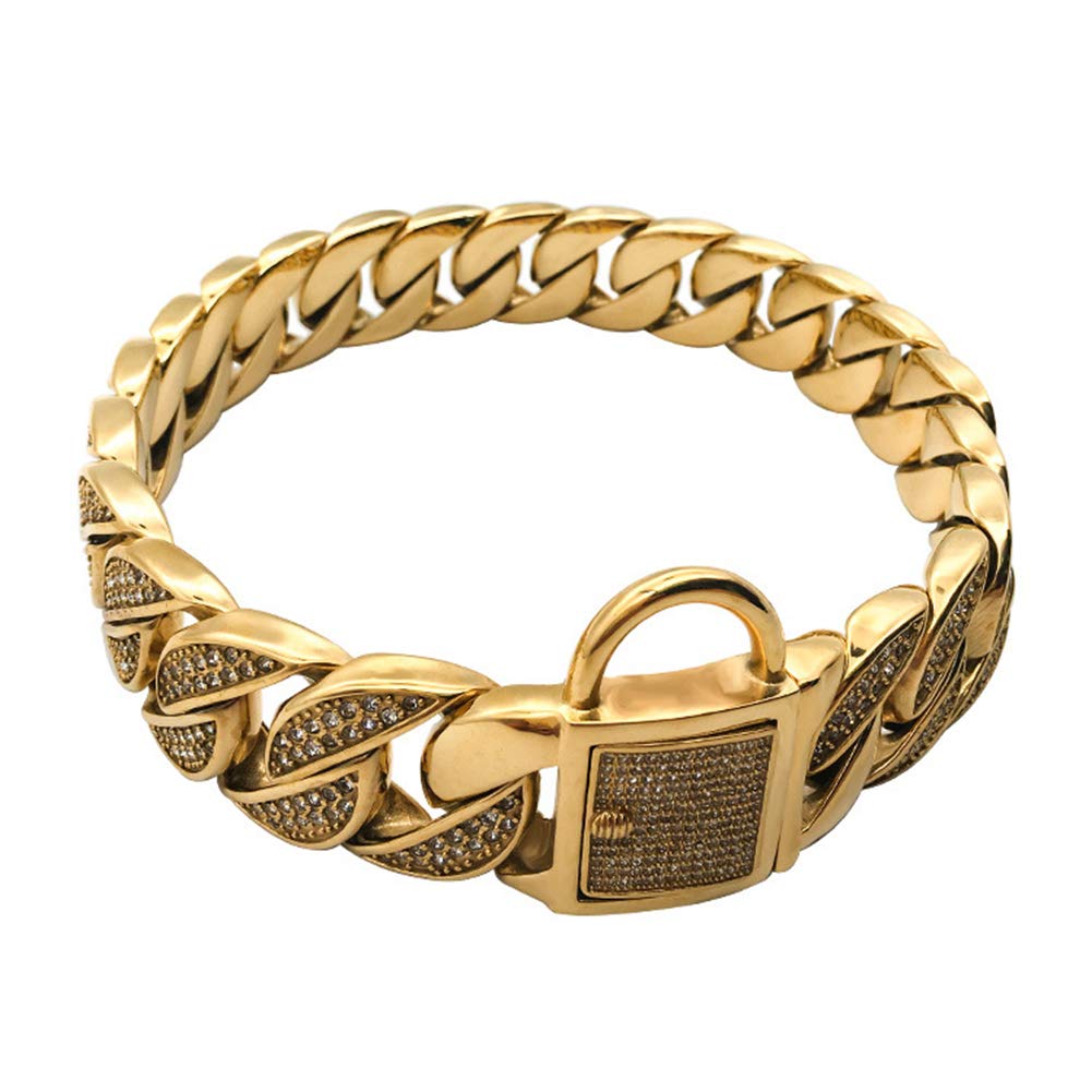 DUPFY32MM Heavy Cuban Dog Chain with Safety Lock,18K Gold Dog Collar,Strong Stainless Steel Metal Links Slip Chain Training Collar for Large Medium Dogs 26inch(66cm)