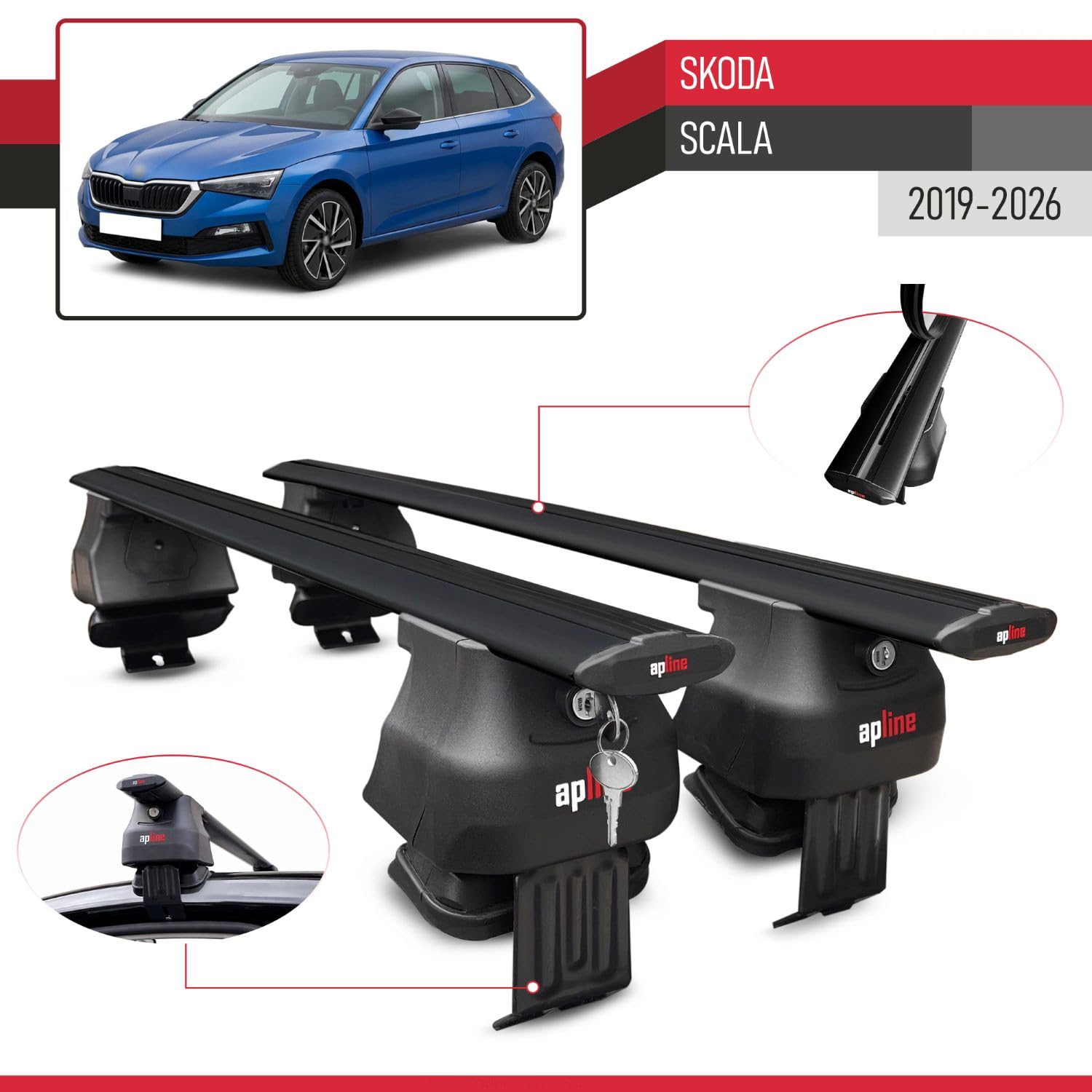 Compatibile con Skoda Scala 2019-2026 ACE-4 Barre Tetto Portapacchi Auto Barre Portatutto Nero Alluminio 2 Barre