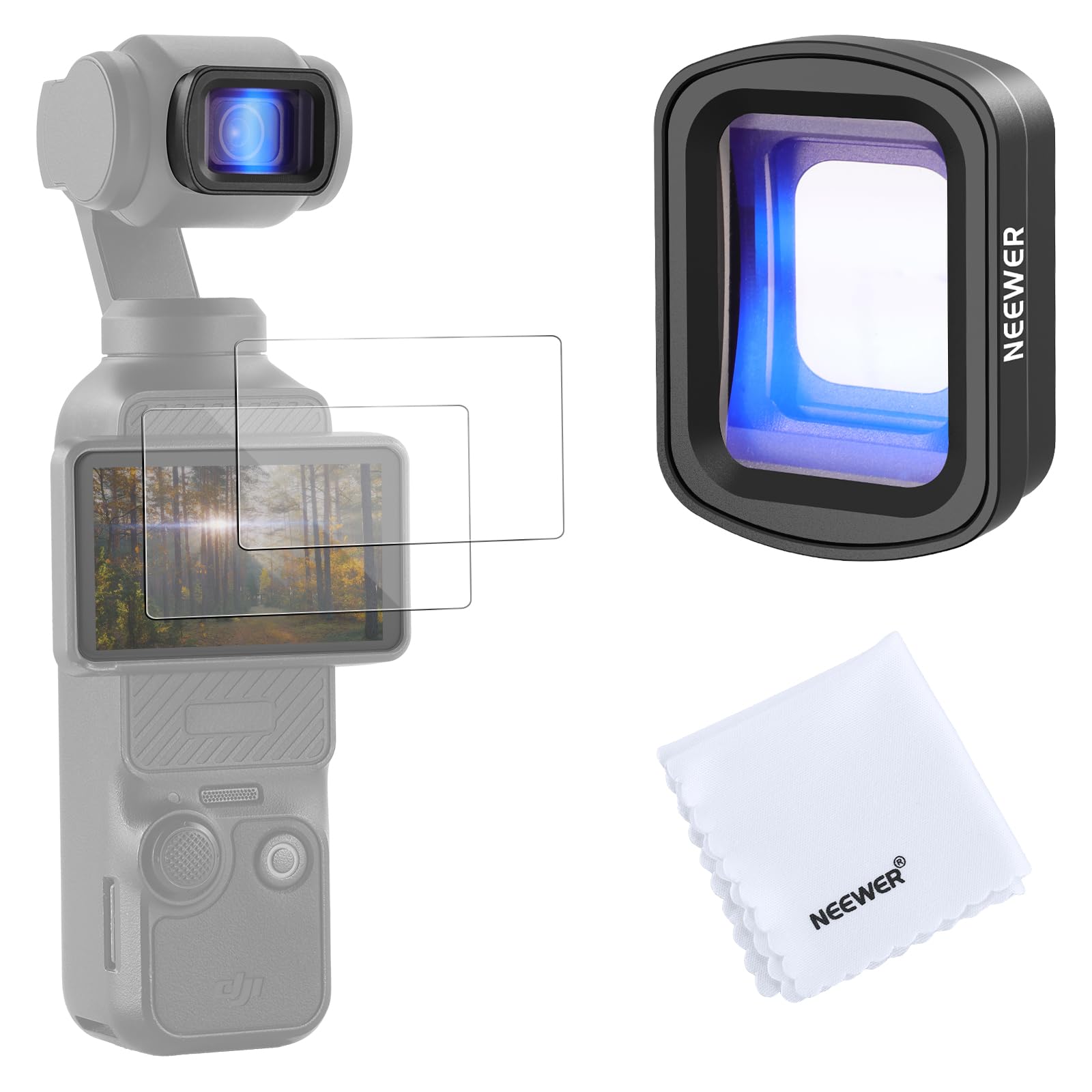 NEEWER 1.2x Blue Anamorphic Lens Compatible with DJI Osmo Pocket 3 / Pocket 4 / Xtra Muse, HD Magnetic Widescreen Blue Streak Effect Lens + 2x Screen Protector Accessories, FL-C56