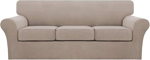 Miniatura 48 de Turquoize Fundas de sofá de 4 piezas para sofá de 3 cojines, funda de sofá suave para perros, fundas de sofá lavables con 3 fundas de cojín Biscotti