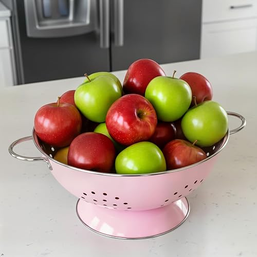 Miniatura 11 de Reston Lloyd Calypso Basics - Colador esmaltado extra grande con base sólida, colador con asas, para pasta, bayas, verduras, frutas, rosa, 7 cuartos