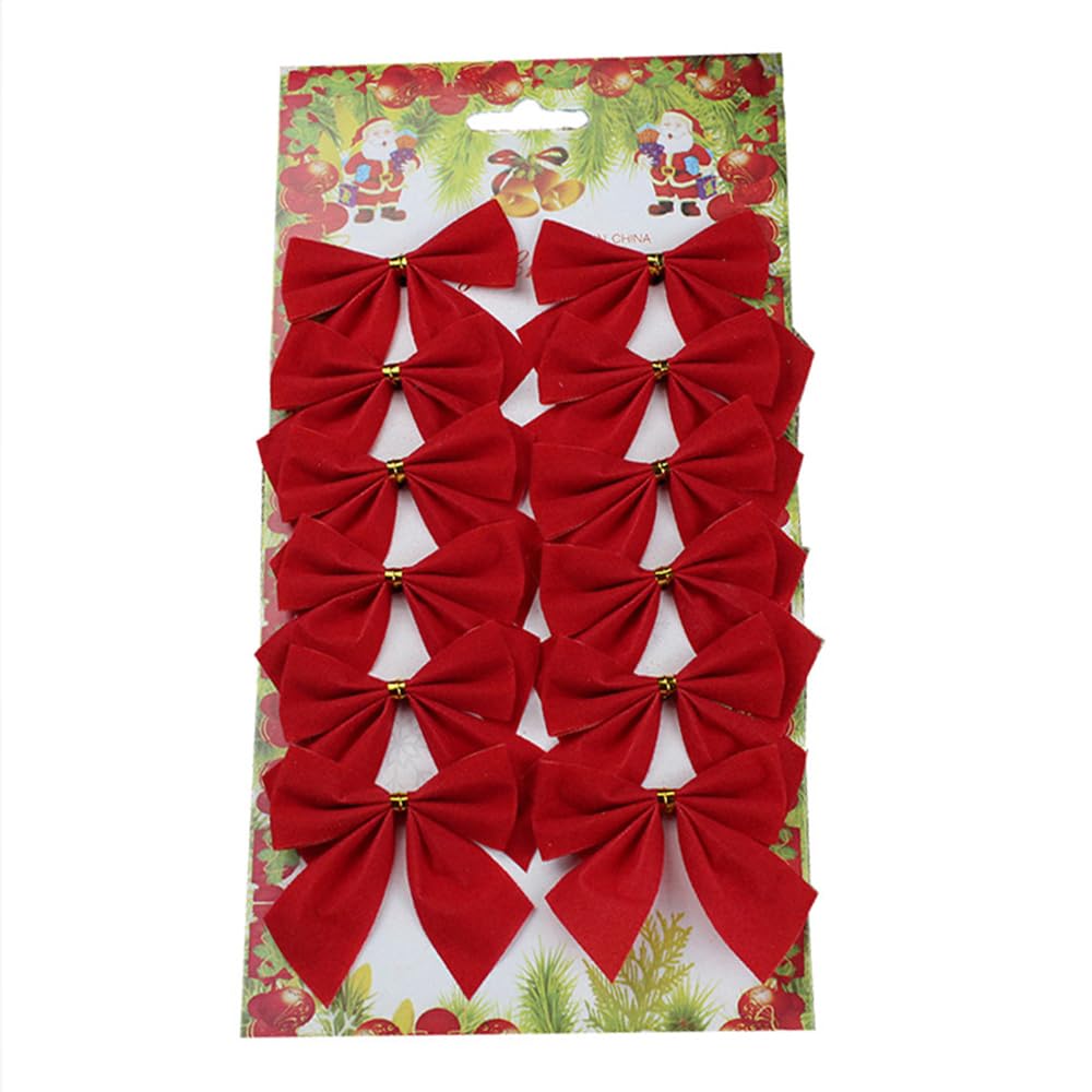 SECALIFE 12 Pieces Christmas Ribbon Bows Ornaments Xmas Tree Bowknot Velvet Ribbon Bows Christmas Bows for Tree Decorations Presents Wrapping Craft Supplies, Red