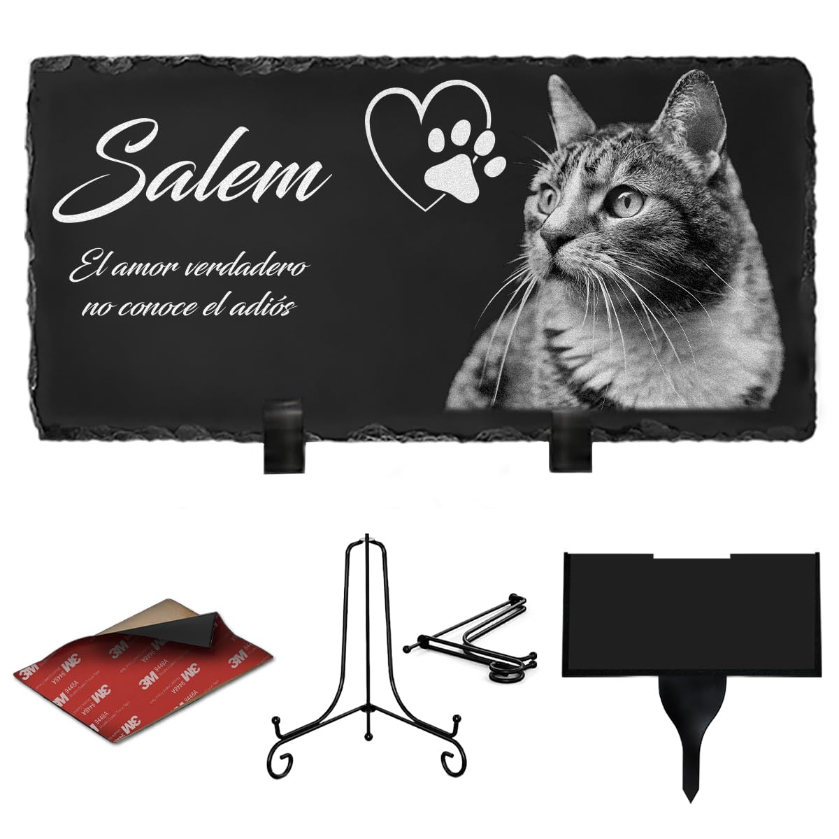 Eternel - Placa funeraria Personalizada Huella para Animales - para Plantar, Pegar o Colocar, Perro, Mascotas, Multisoportes, Pizarra o Granito, Foto y Texto a elección, Homenaje