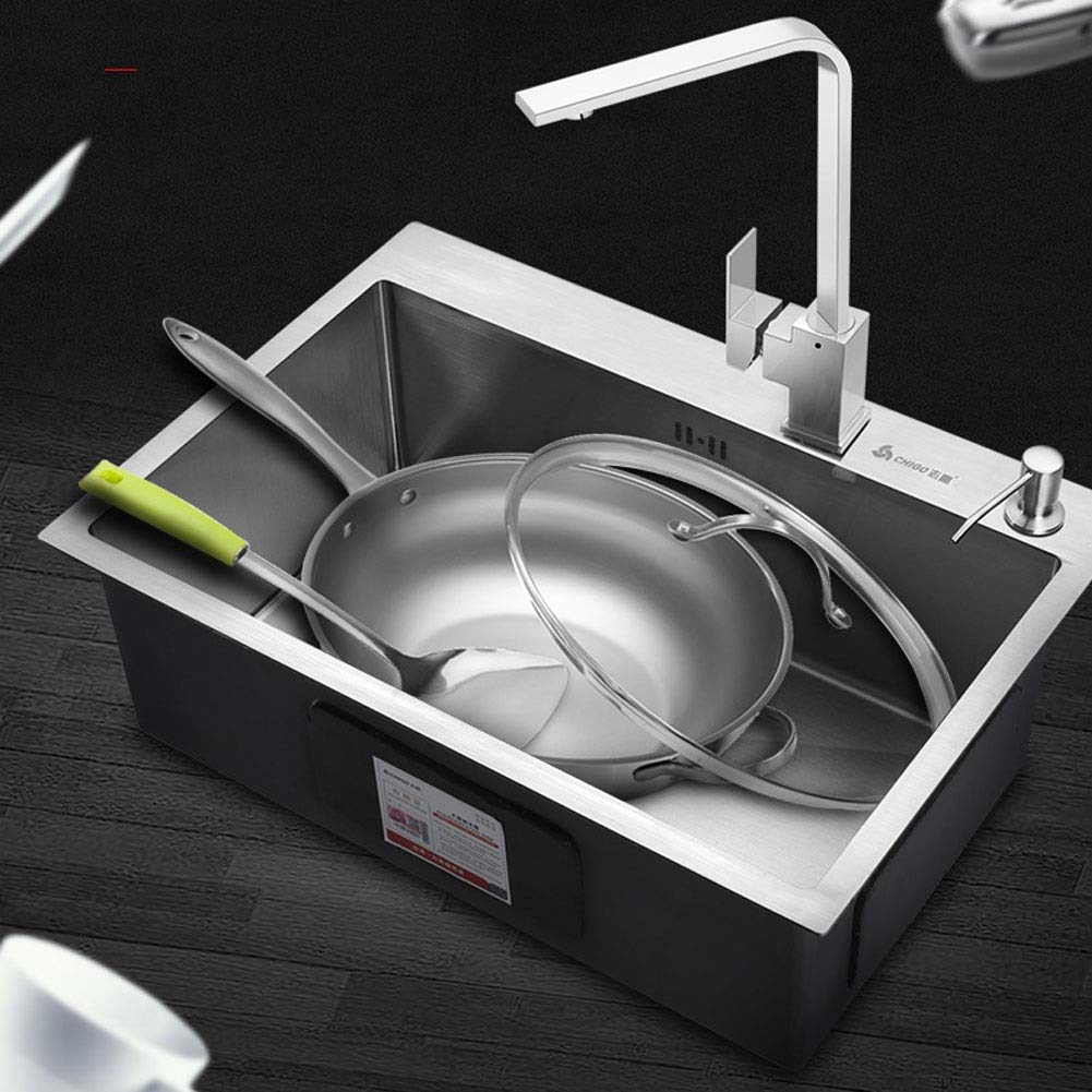 Fregadero de Cocina Individual Cuadrado de Acero Inoxidable con Kit Completo de fontanería, desagüe, instalación bajo encimera y escurridor de Platos (tamaño: 65x45x20cm)