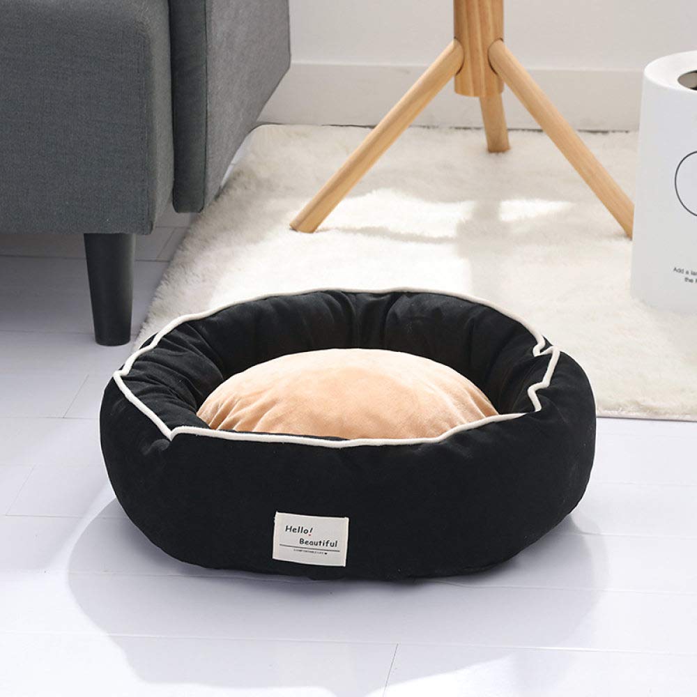 Lit pour chat et canapé moelleux pour petit chien avec coussin rond noir