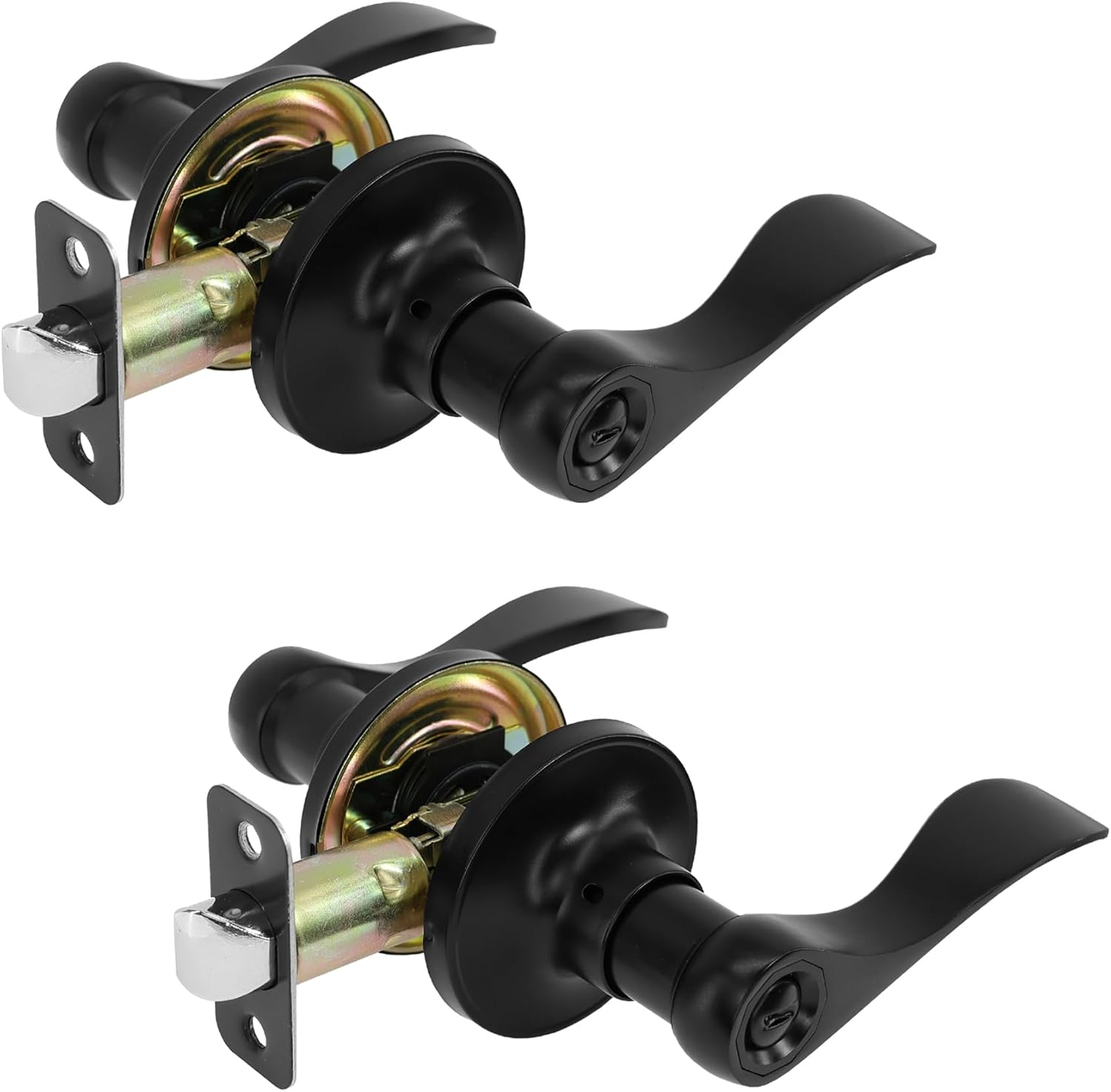 Privacy Door Lever Heavy Duty, 2 Pack Matte Black Left/Right Door Handles Reversible Wave Style Keyless Handing Lever, Bathroom and Rooms Privacy Door Lock