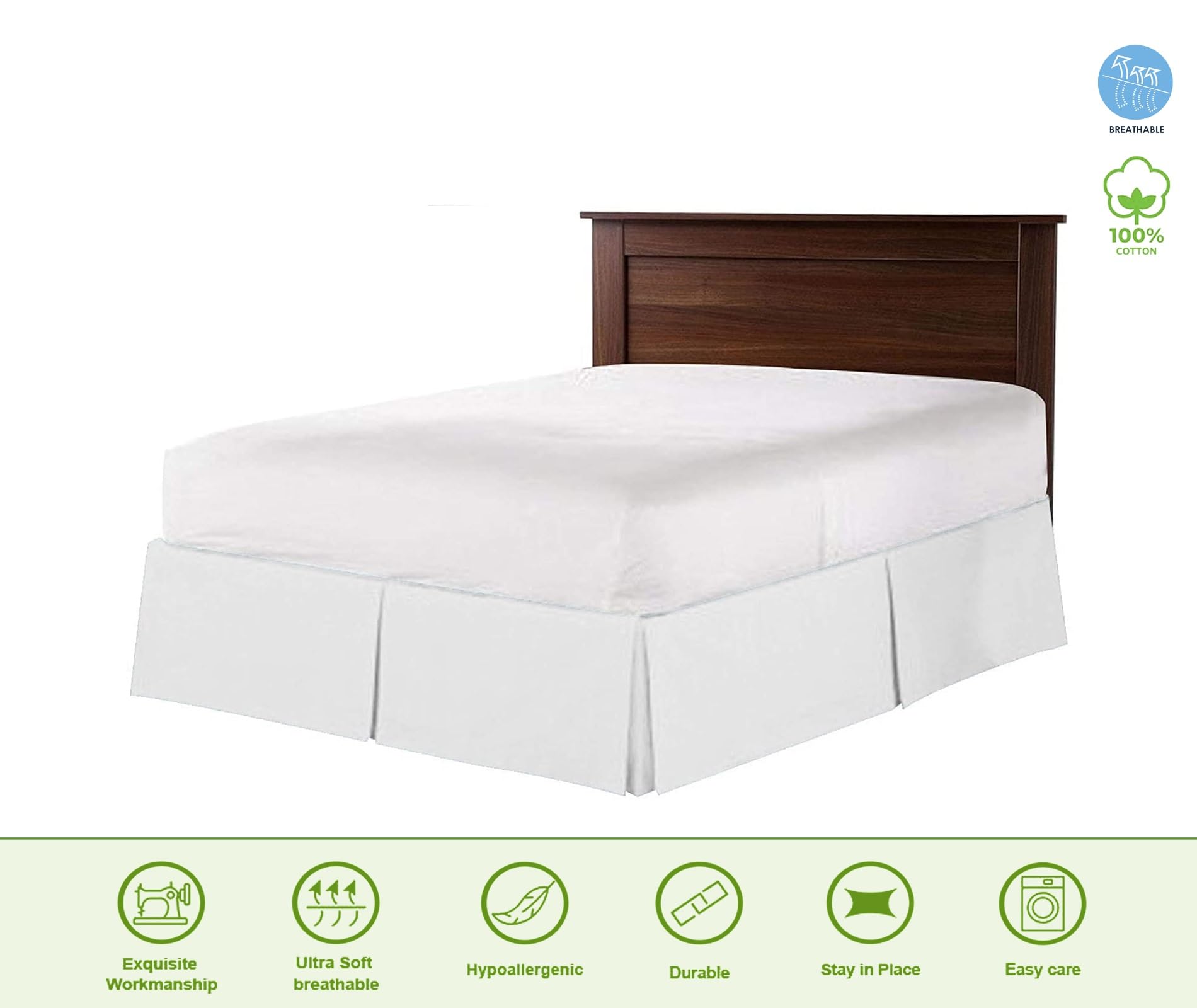 Vivacious Bedding Premium 850TC Split Corner Bed Skirt White Queen Size 17