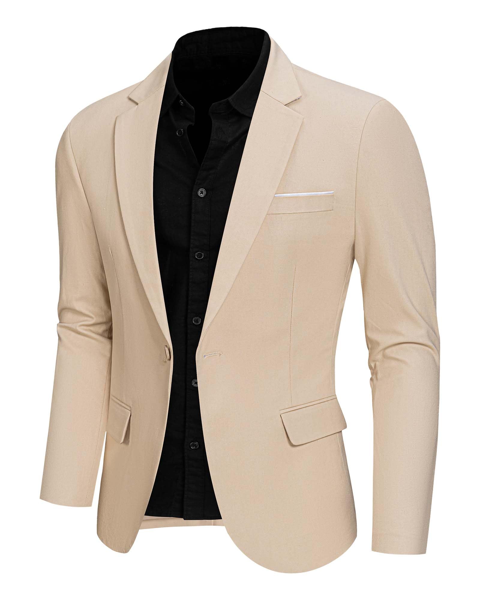 Hihawk One Button Men's Linen Blazer, Slim Fit Casual Suit Jacket, Daily Lightweight Sport Coat