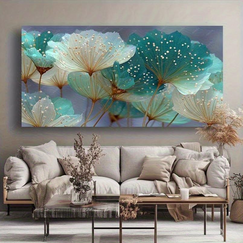 Tableau abstrait fleurs délicates 20x45cm pour décoration murale de salon