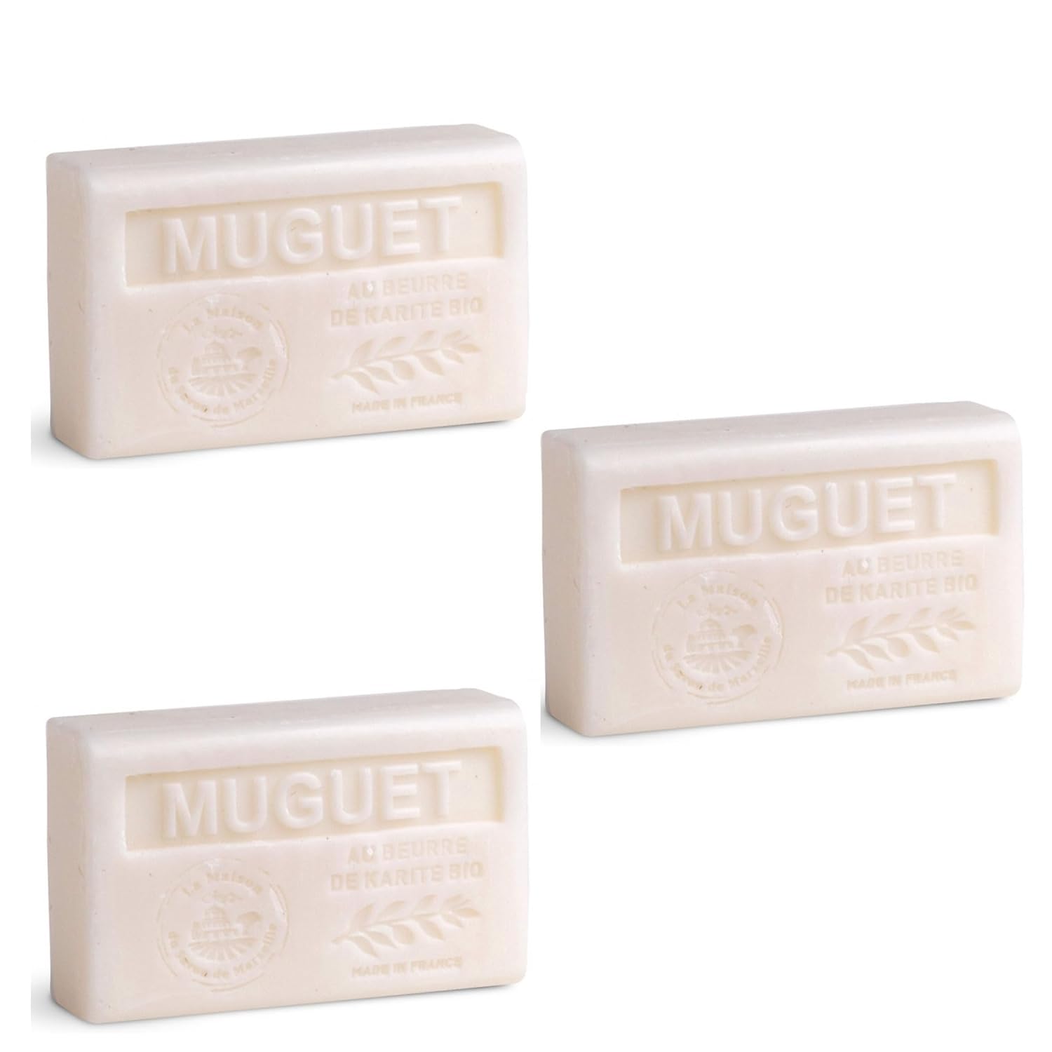 Hand & Body Soap Bars Trio – Lily of the Valley Moisturizing French Soap with Organic Shea Butter – Rich Creamy Lather – 97% Natural Ingredients – Solid Bath Cleanser Made in Provence – 3×4.4 oz