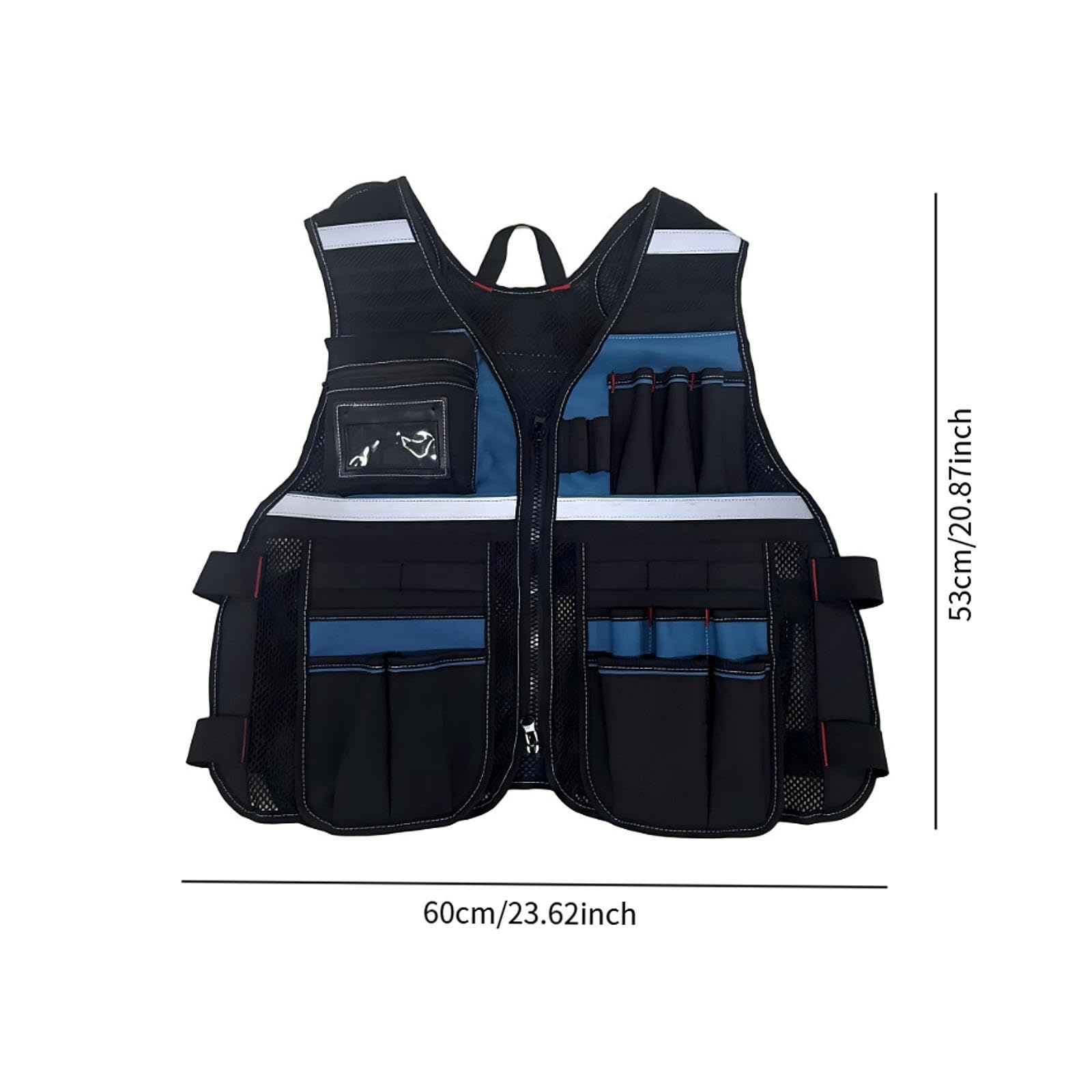 MagiDeal Chaleco de herramientas de trabajo, práctico, multifuncional, cómodo, para electricistas y carpinteros, bolsa de herramientas para trabajadores al, Azul Y Negro