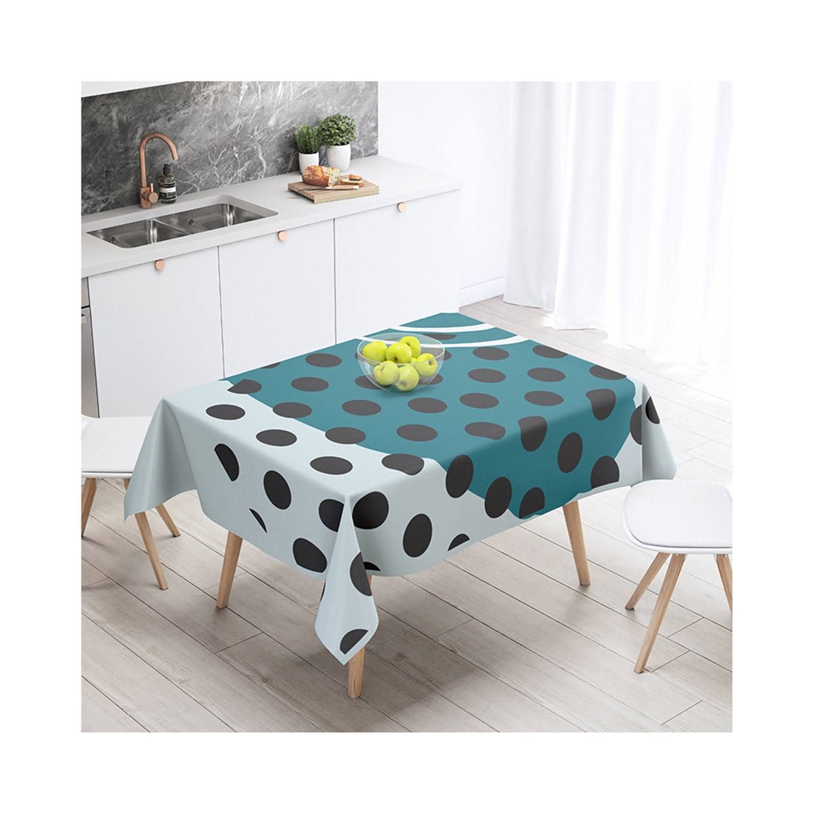 Tovaglia Decorativa Tavolo Rettangolare Tovaglie Antimacchia Eleganti Punti Geometrici Tela Cerata Quadrata Set da Tavola Cotone Lino Blu Verde Nero Protezione del Cucina 140X230Cm