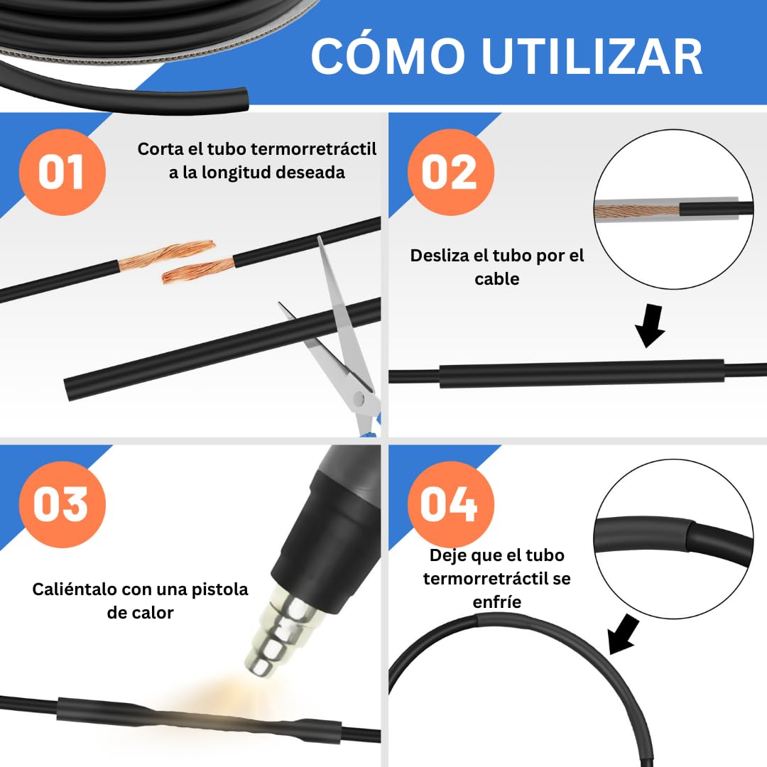 Gocableties - Tubo termorretráctil negro de alta calidad - 4,8 mm x 10 m - Relación de contracción 2:1 - Tubos termorretráctiles impermeables para aislamiento de cables, marcado, agrupación de cables - 5