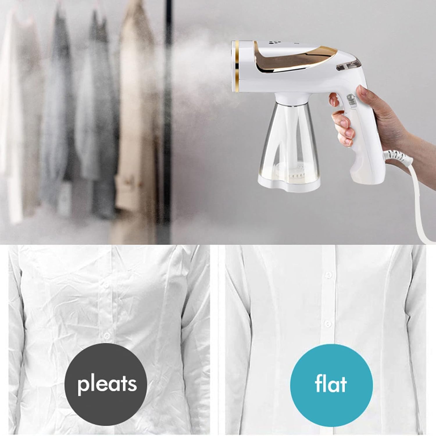 Portable Travel Steamer for Clothes, 1600W Handheld Fabric Steamer, Fast 10S Heat Up, Continuous Steam, 8-Hole Wrinkle Remover for Home and Travel