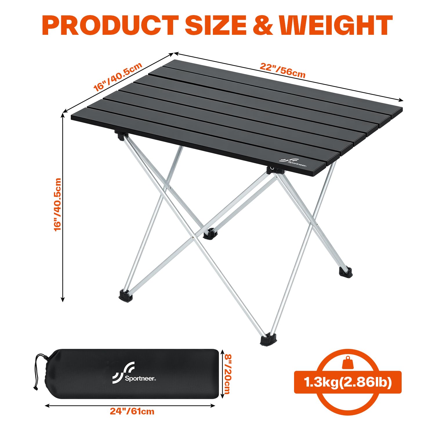 Sportneer Table de Camping Portable, Table Exterieur Pliante ultralégère Cadre en Aluminium de Haute qualité pour Les activités en Plein air, Randonnée Exterieur Peche Pique-Nique Barbecue Voyage