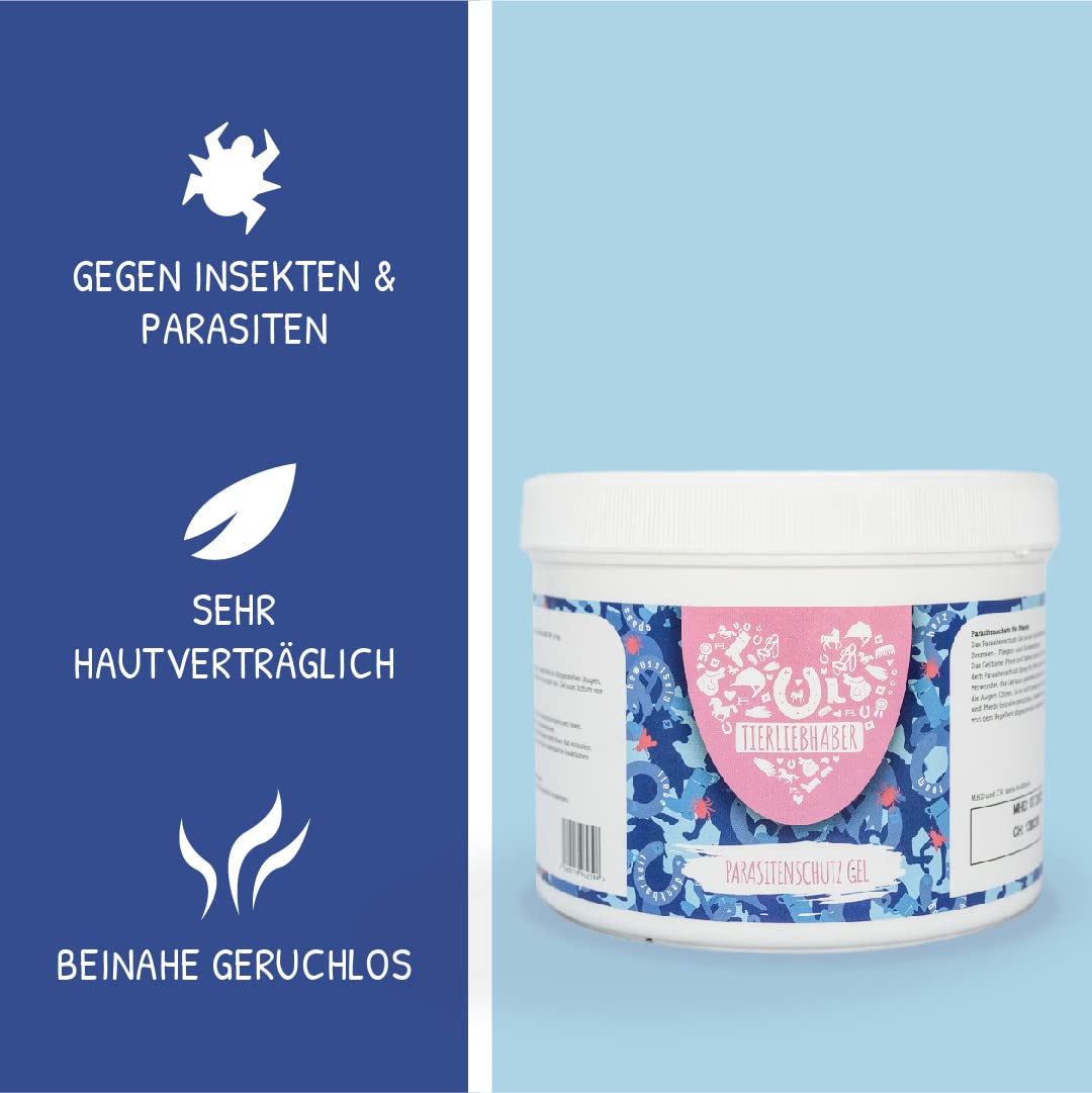 TIERLIEBHABER – Pferde Parasitenschutz Gel gegen Zecken, Bremsen & Fliegen – Insektenschutz für Pferde & Reiter mit Zitronen-Eukalyptus Öl – sofortiger Schutz besonders für Sensible Stellen (500 ml)