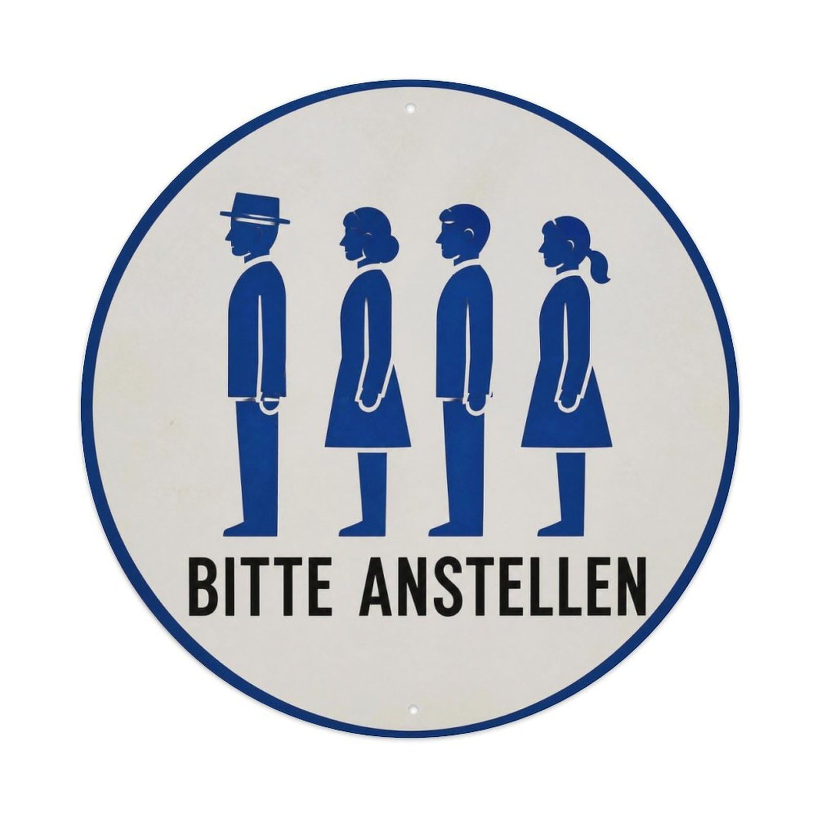 Olyhtr 8X8inch Classic Style Queue Etiquette Dry Humor German Heritage Typography Metal Tin Sign