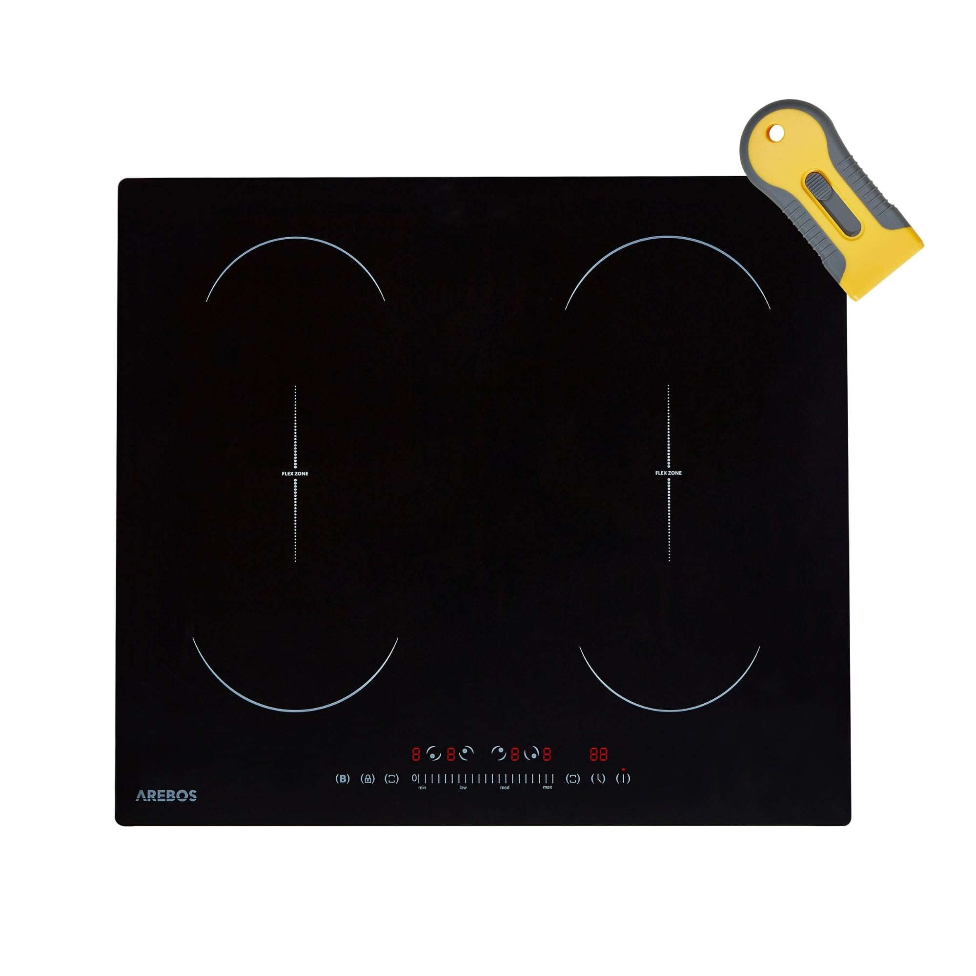 Arebos Induktionskochfeld autark 59x52 cm | 4 Kochzonen 7200 W Booster-Funktion | 2 Flexzonen Sensor-Touch | Timer Kindersicherung Überhitzungsschutz Autoabschaltung Schnellaufheizung