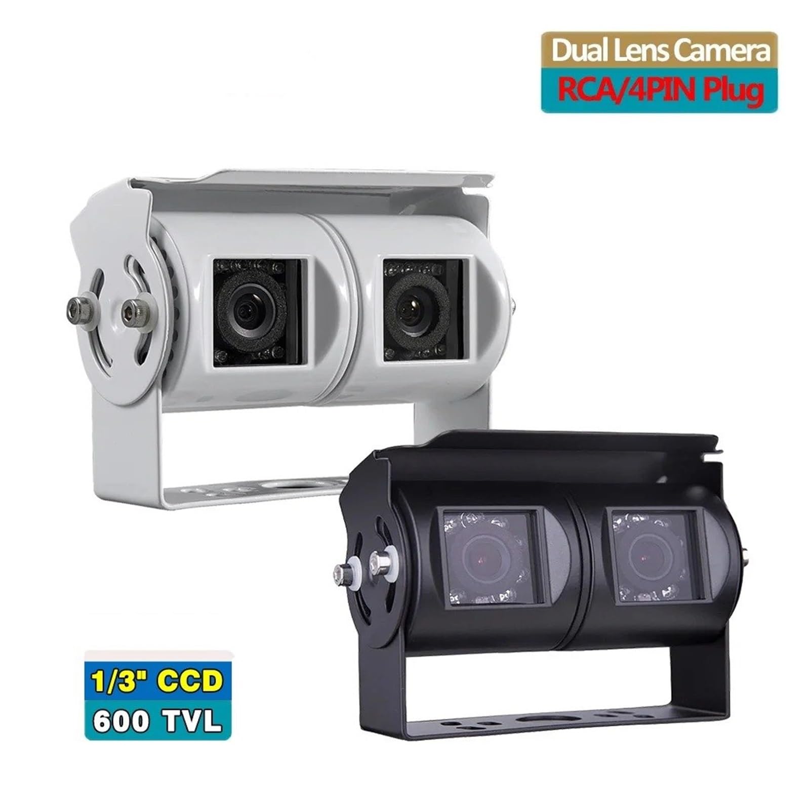 Camara Marcha Atras Cámara Marcha Atrás Blanca Doble Lente, Respaldo RV, Lente Ángulo Ajustable Doble, Cámara CCD Visión Trasera para Camión Y Autobús