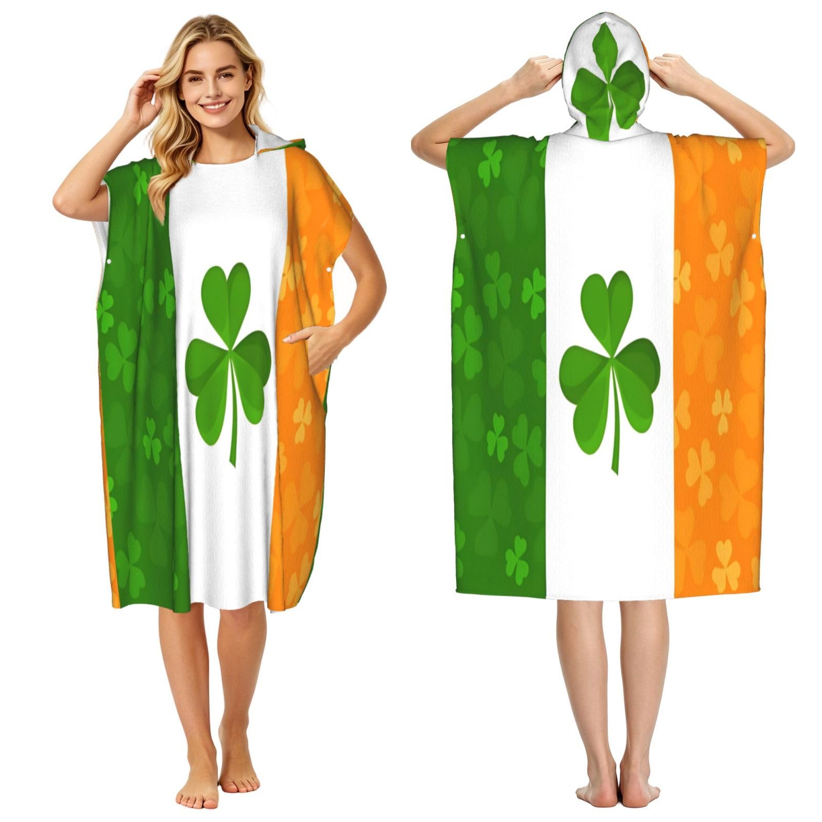 KLGRTJHK Irish Flag Adult Hooded Beach Poncho Towel 43"X35"