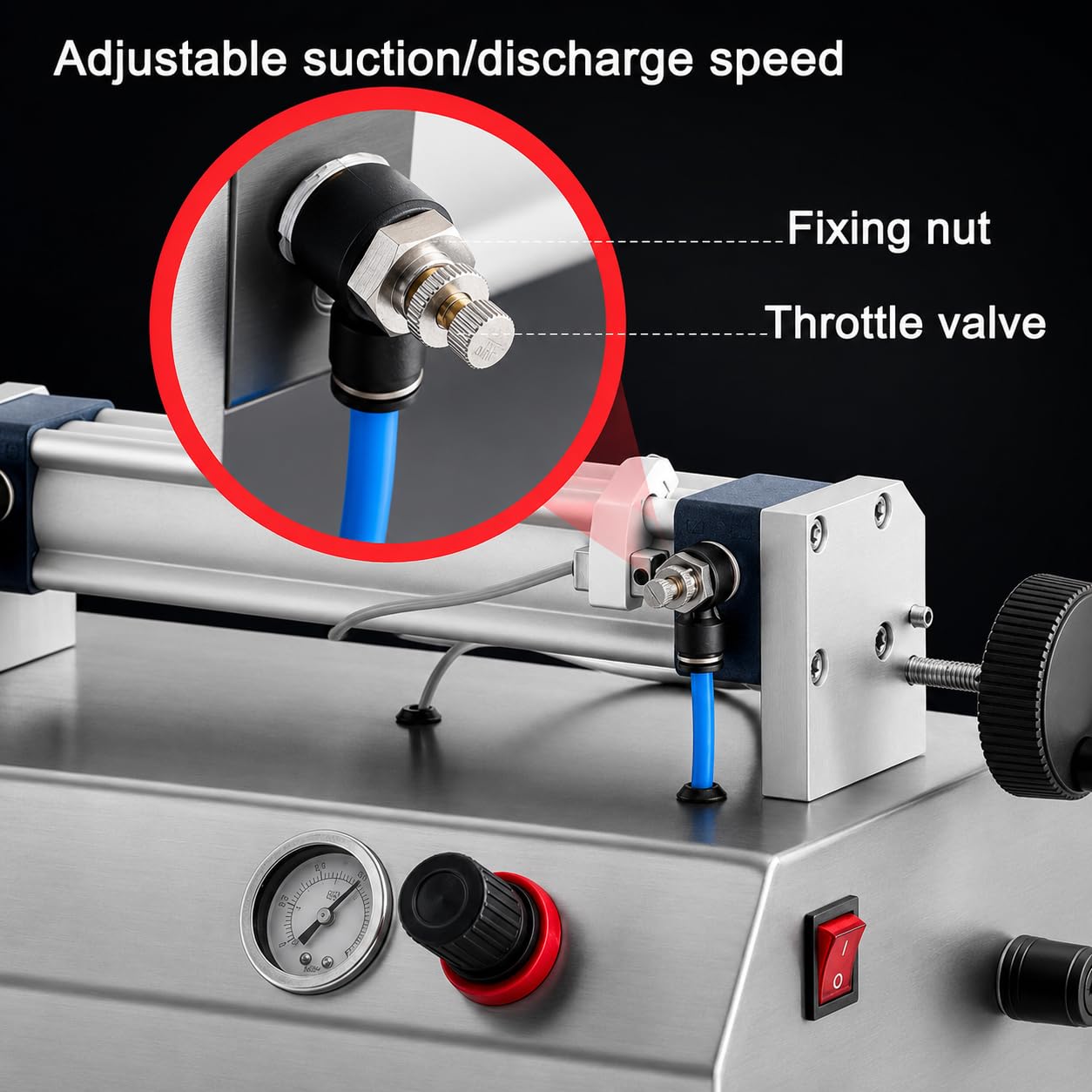 Pneumatischer Flüssigpastenfüller mit Edelstahl-Trichter für effiziente Dosierung, ideal für den privaten und gewerblichen Gebrauch, kompatibel mit manueller Bedienung
