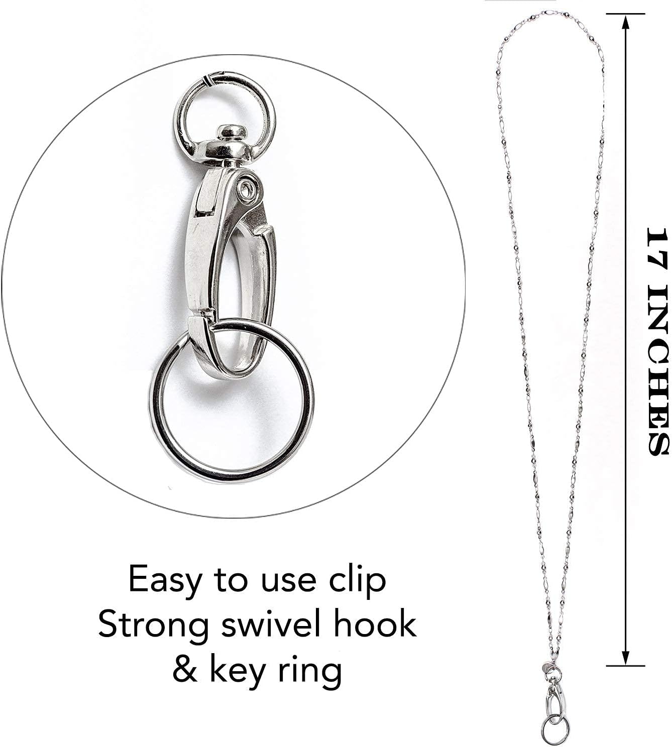 Hidden Hollow Beads Stainless Steel Chain Women's Lanyard, Strong Breakaway Clasp, Made in USA Teacher ID Badge Card Holder Keys Keyring Nurse - Image 6