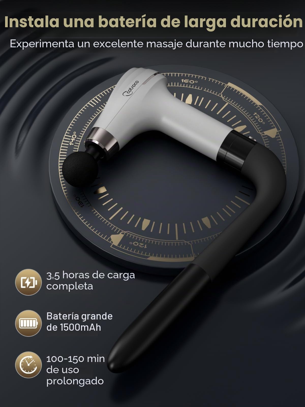Cotsoco Pistola de Masaje con Mango de Extensión Mejorado - Masajeador de Percusión Profunda para la Espalda con 4 Cabezales de Masaje y 6 Niveles de Velocidad, Regalo para Él y Ella