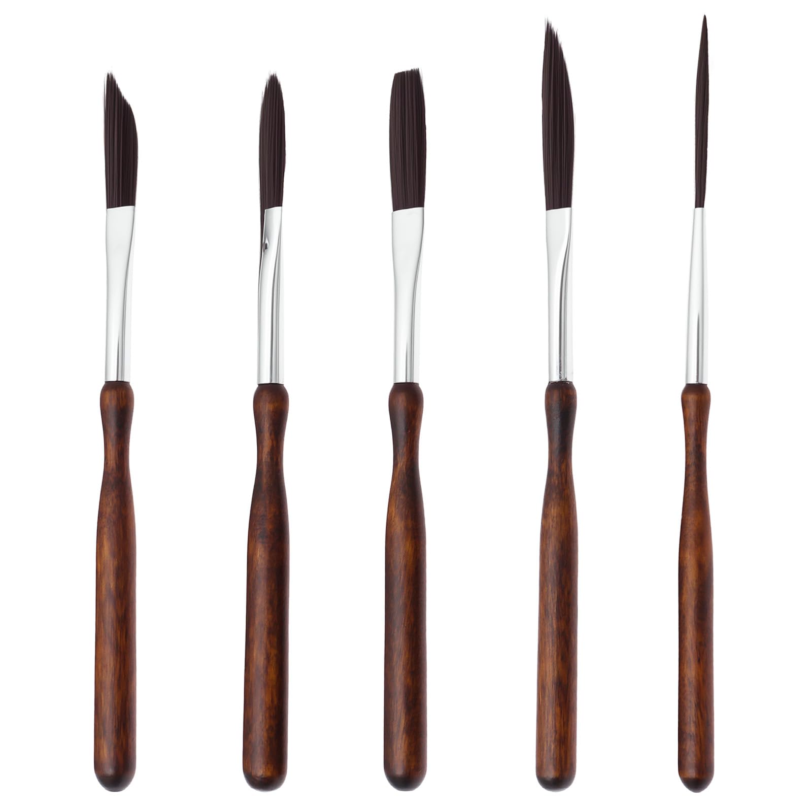 5Pcs Pinstriping Brush,High Performance Pinstriping Brush Set,Detail Script Brushes, Wooden & Nylon Bristles Artists Liner Brushes for Acrylic,Watercolour,Oil Fine Detailing