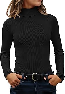 Women's Turtleneck Long Sleeve Shirts 2025 Fall Trendy Tops Slim Fitted ...